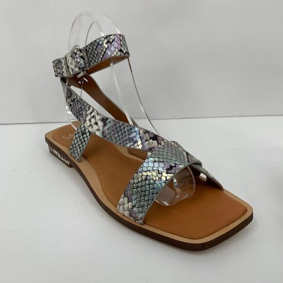 Franco Sarto Ema gray shimmery snake skin ankle strap square toe sandal new 6 - Picture 2 of 8
